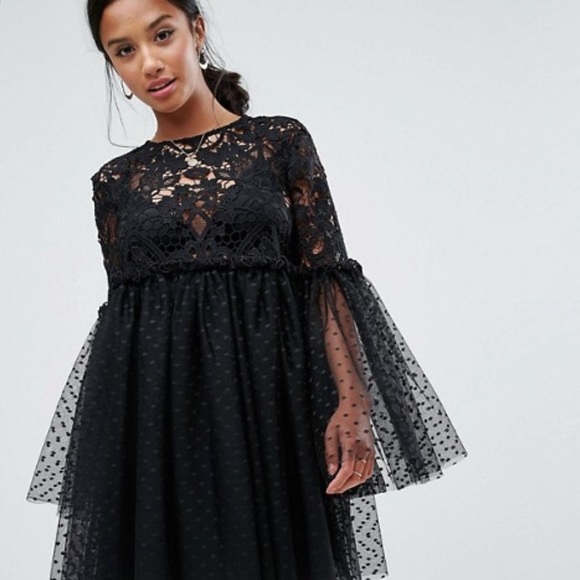 ASOS mesh party dress with fluted sleeves 🎉BLACK - Picture 3 of 3